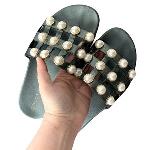 ⚡️Pearl Studded Slide Sandals Metallic iridescent